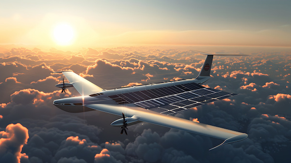 avion futurista con paneles solares